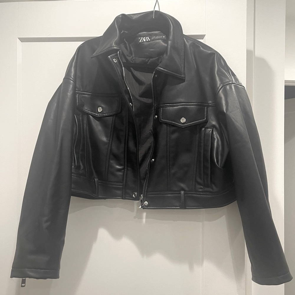 Zara cropped leather jacket